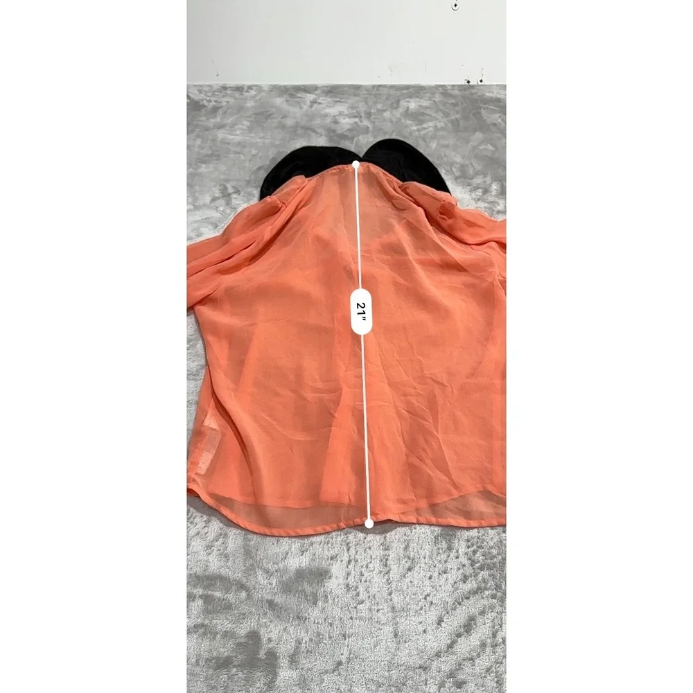 Forever 21 Top Blouse Women's Size Small Orange Long Sleeve Sheer Black Trim EUC